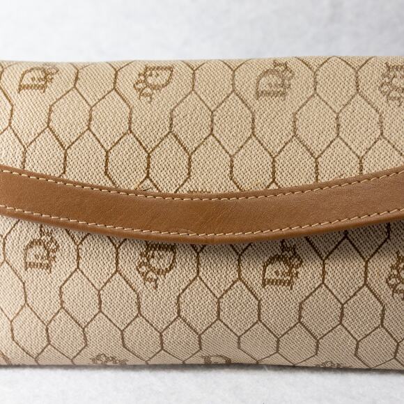 Women's Vintage 80's CHRISTIAN DIOR Honeycomb Tan Brown Canvas Wallet - Picture 5 of 11